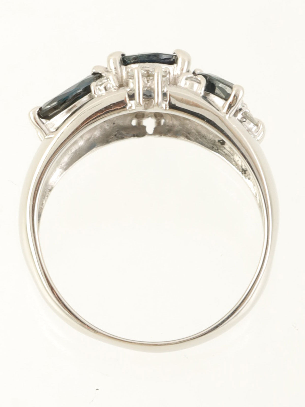 Platinum Sapphire and Diamond Design Ring in Silver/Navy