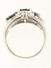 Platinum Sapphire and Diamond Design Ring in Silver/Navy