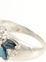Platinum Sapphire and Diamond Design Ring in Silver/Navy