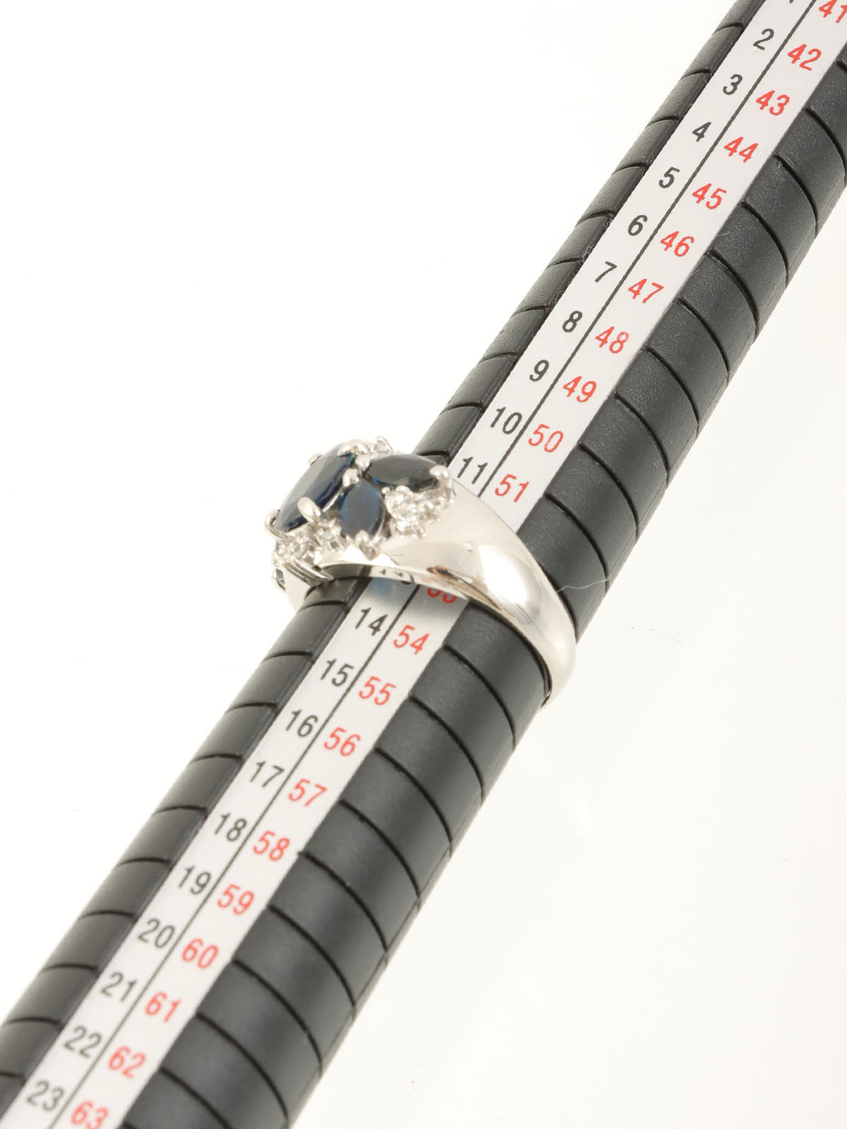 Platinum Sapphire and Diamond Design Ring in Silver/Navy