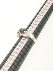 Platinum Sapphire and Diamond Design Ring in Silver/Navy