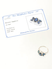 Platinum Sapphire and Diamond Design Ring in Silver/Navy