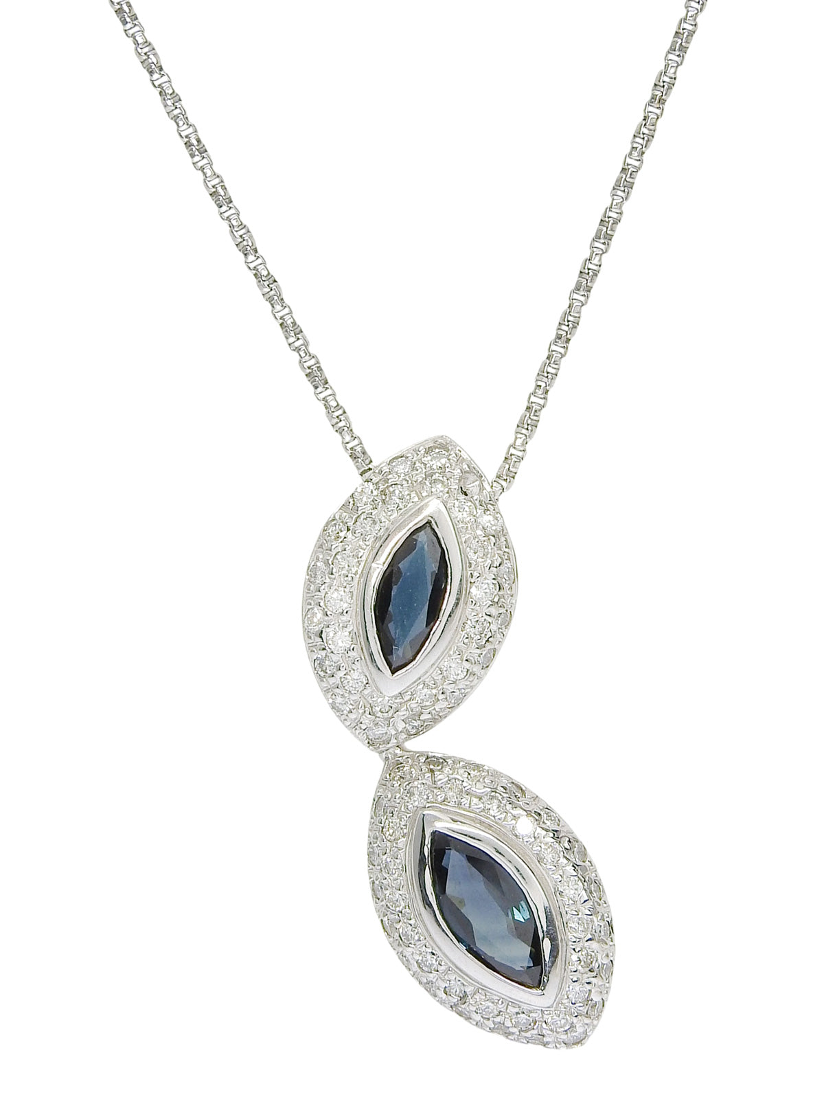 18Kダイヤモンドサファイアデザインネックレス シルバー/ブルー
