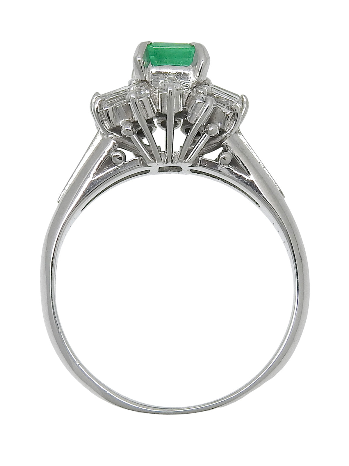 Platinum Emerald Diamond Design Ring #51.5 Silver