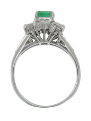 Platinum Emerald Diamond Design Ring #51.5 Silver