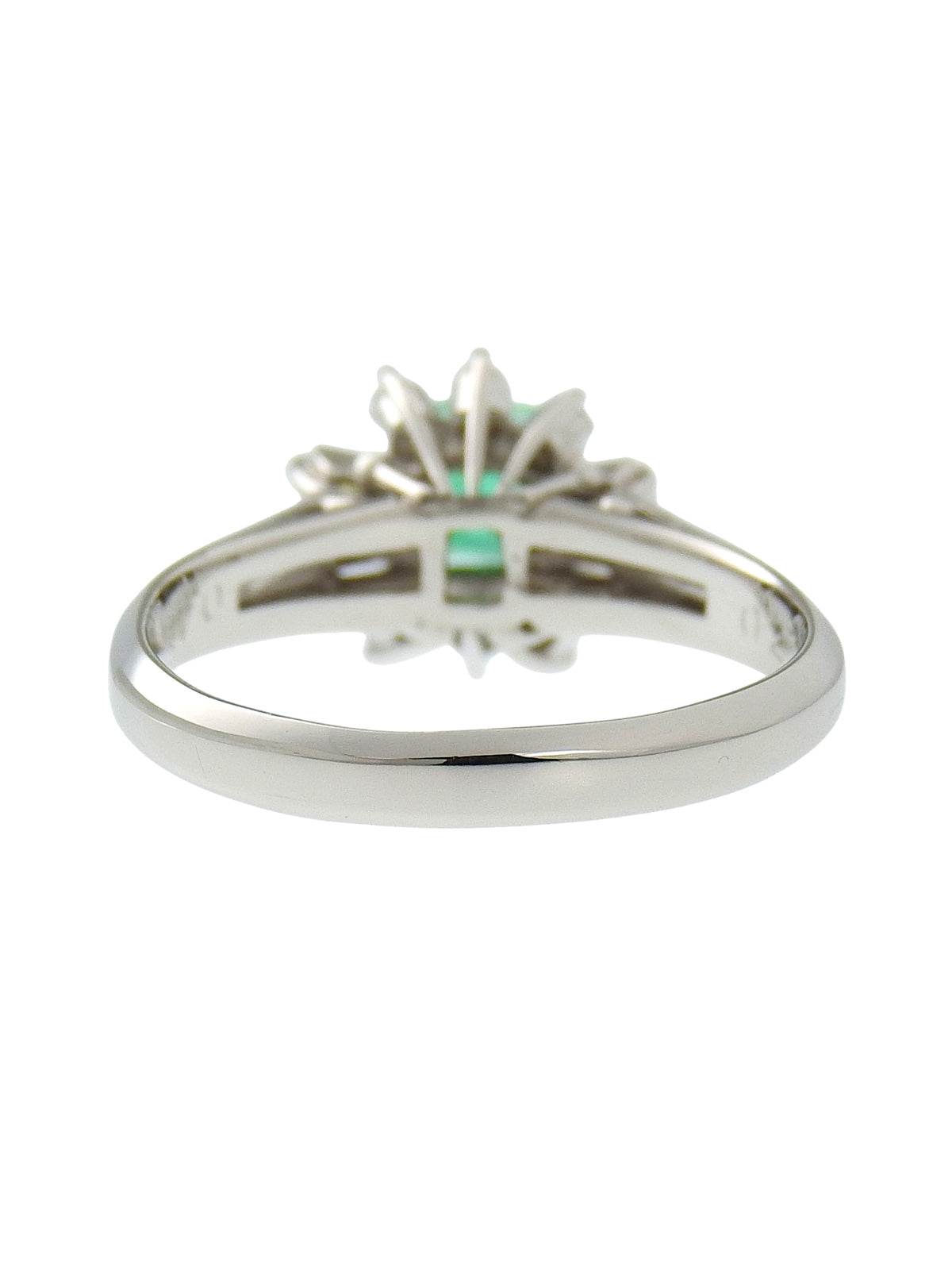 Platinum Emerald Diamond Design Ring #51.5 Silver