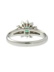 Platinum Emerald Diamond Design Ring #51.5 Silver