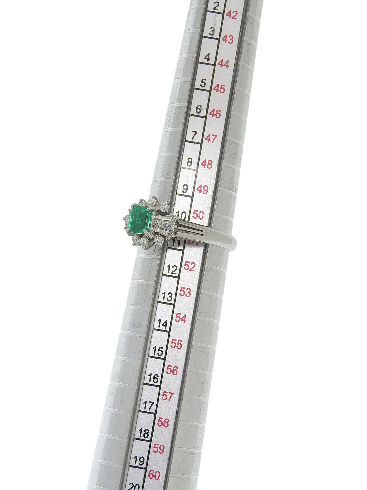 Platinum Emerald Diamond Design Ring #51.5 Silver