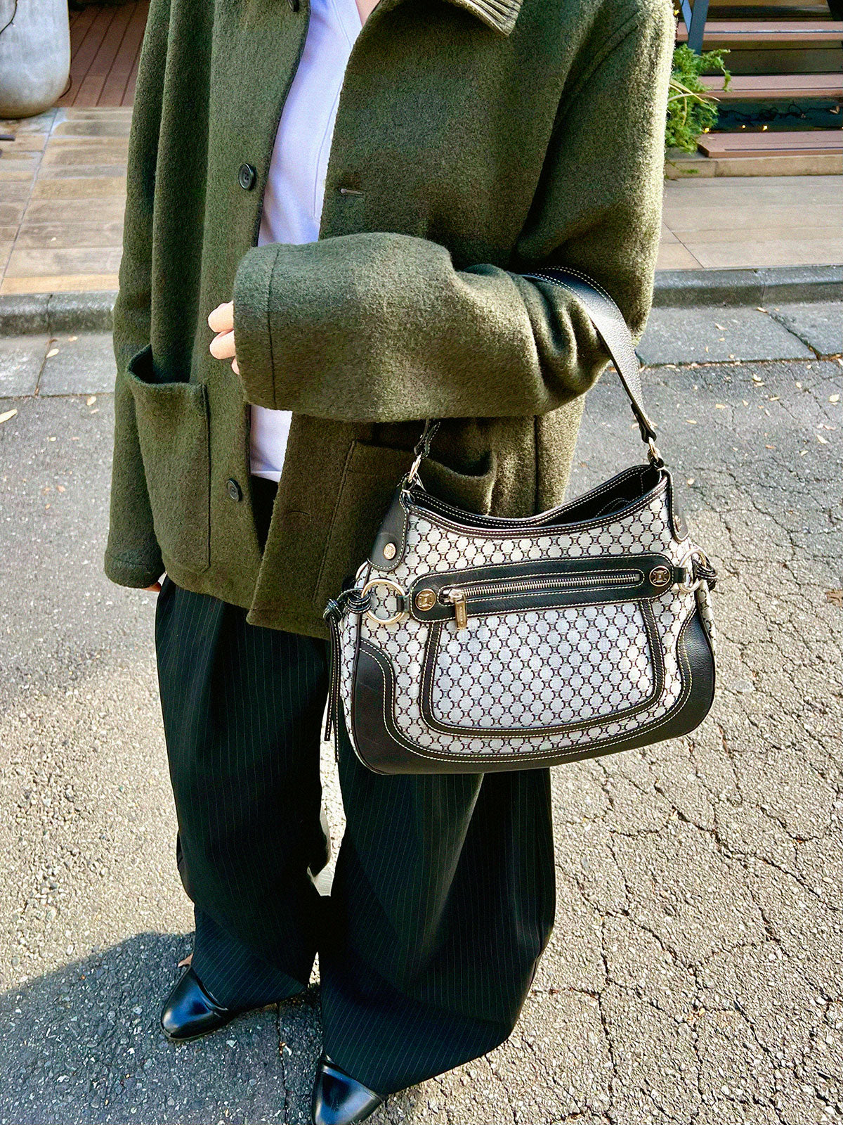 Macadam Pattern One-Shoulder Bag Gray/Navy