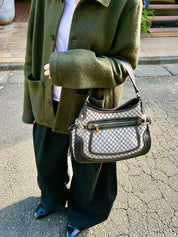 Macadam Pattern One-Shoulder Bag Gray/Navy