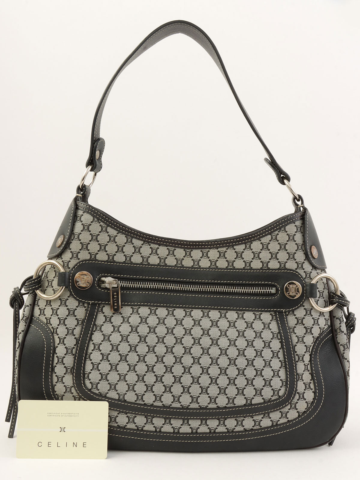 マカダムパターンワンショルダーバッグ グレー/ネイビー