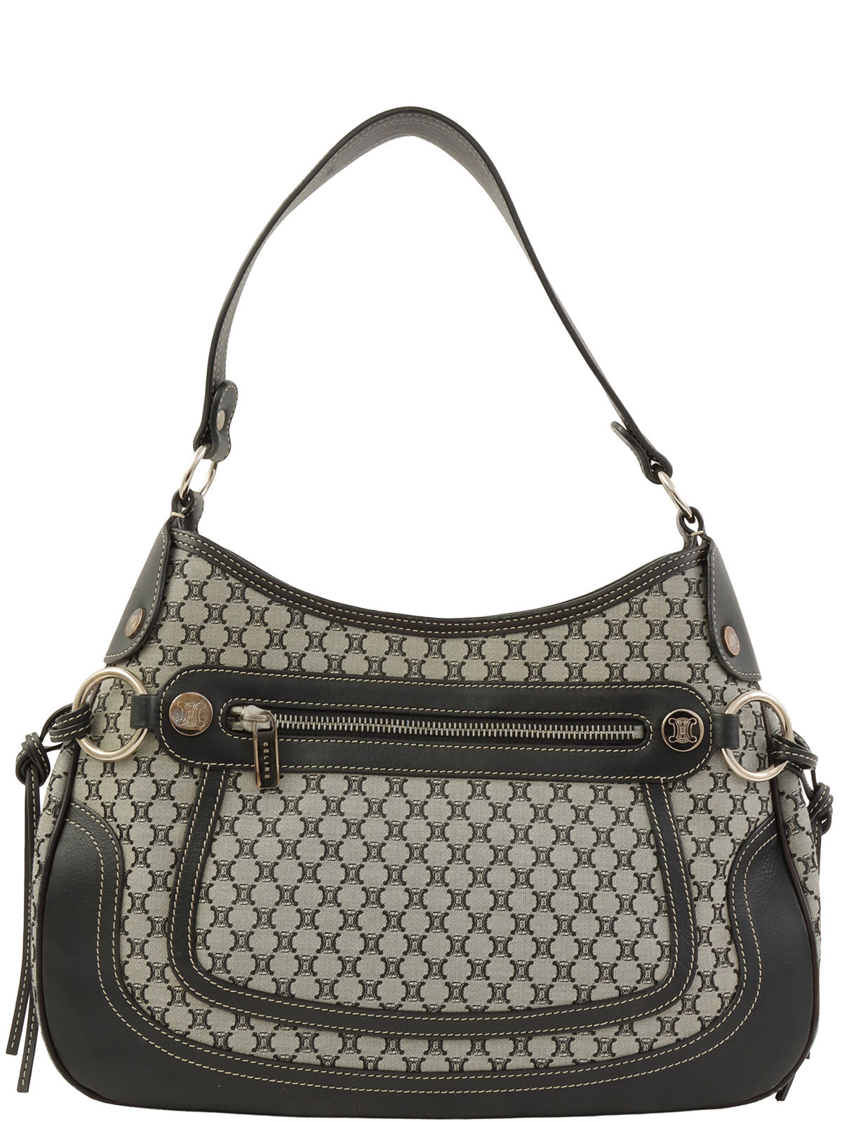 マカダムパターンワンショルダーバッグ グレー/ネイビー