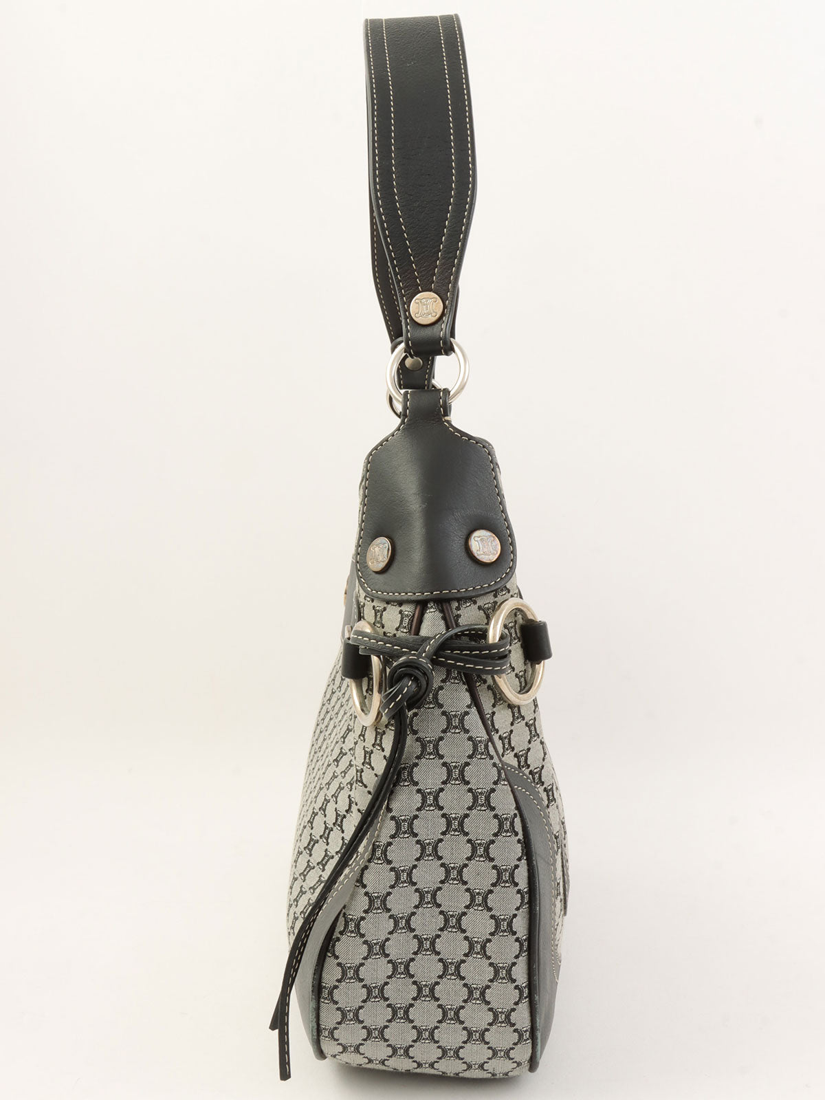 マカダムパターンワンショルダーバッグ グレー/ネイビー