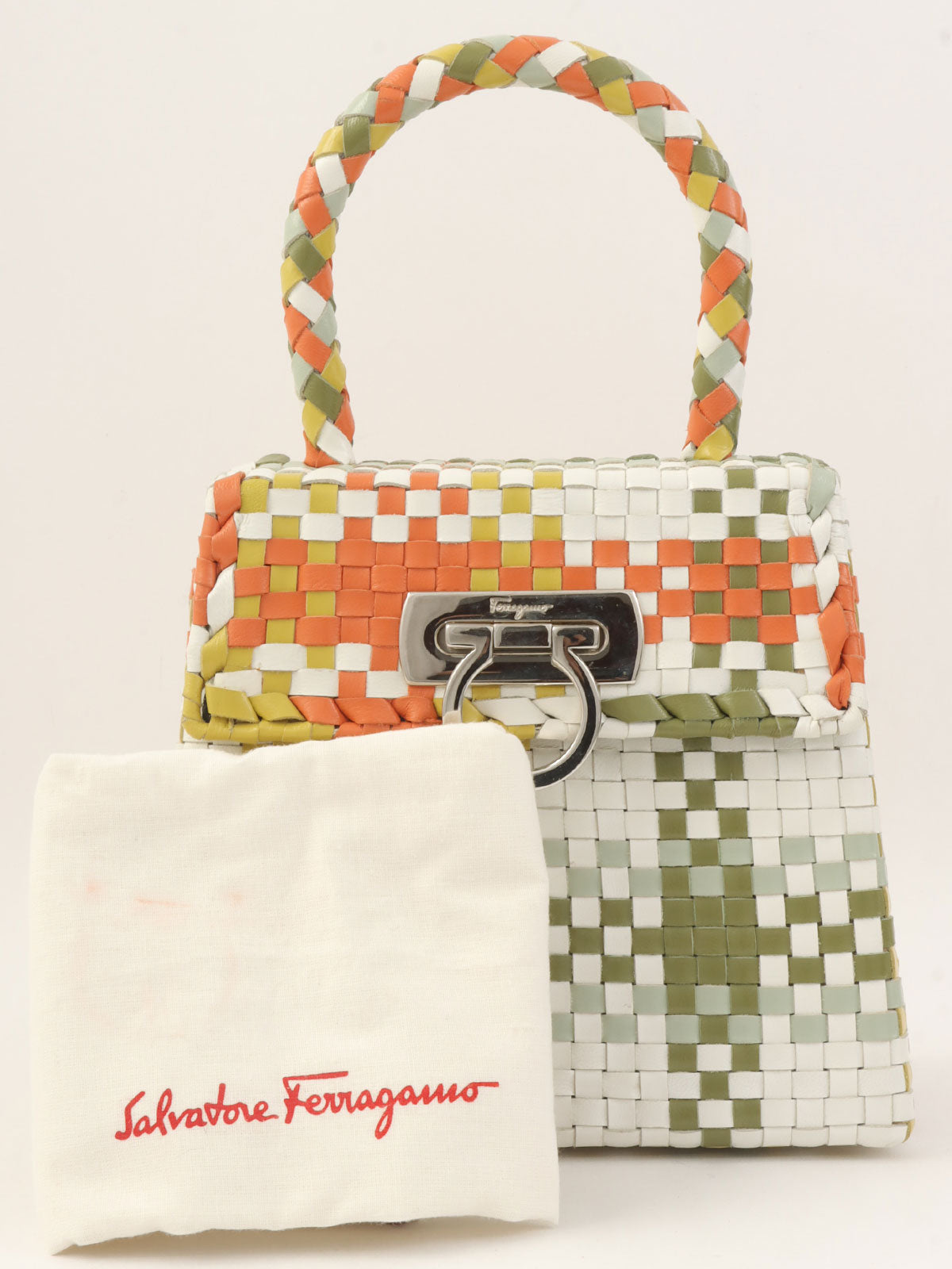 Intrecciato Gancini 橙色/绿色/多色盘形手提包