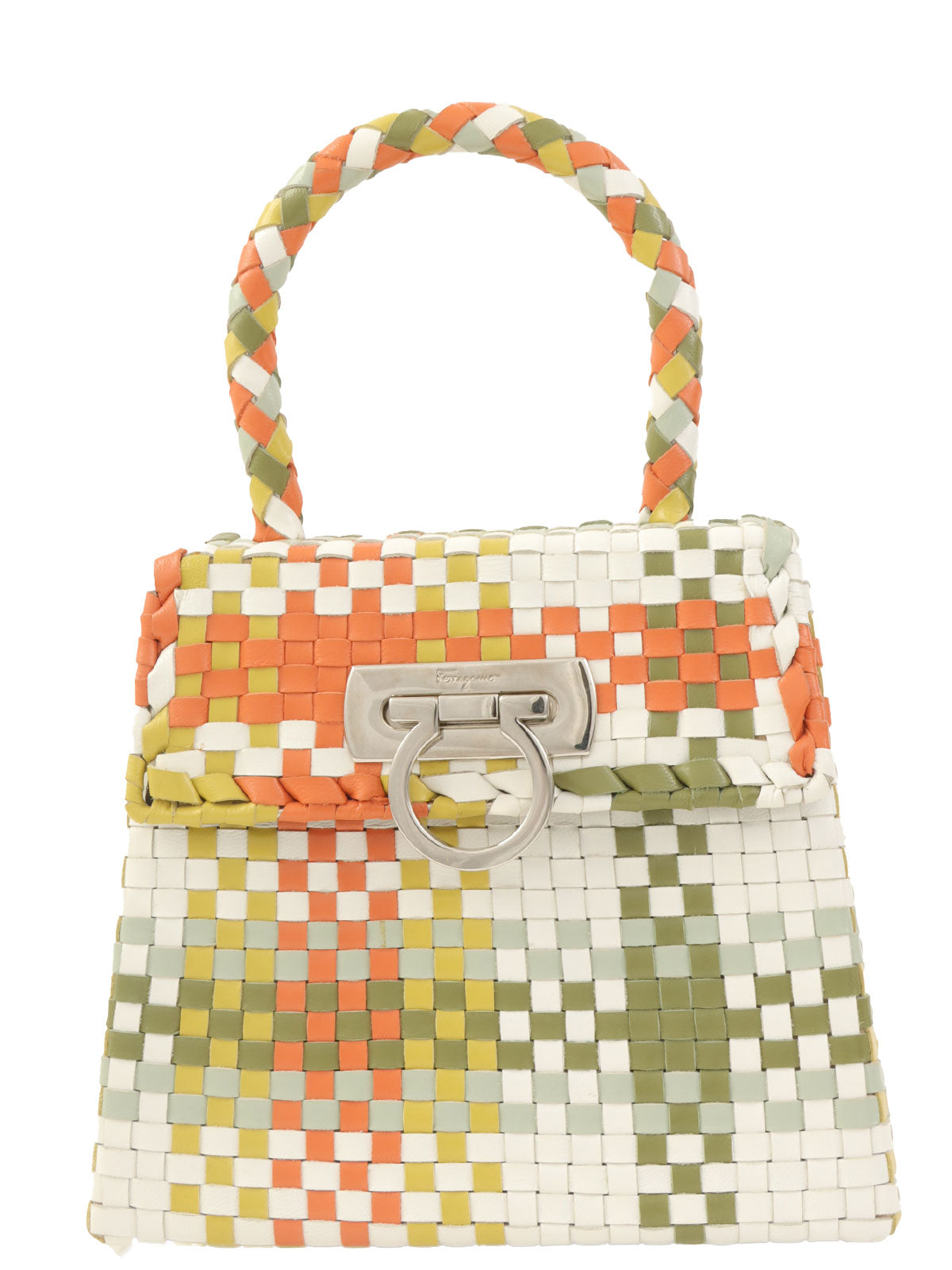 Intrecciato Gancini 橙色/绿色/多色盘形手提包