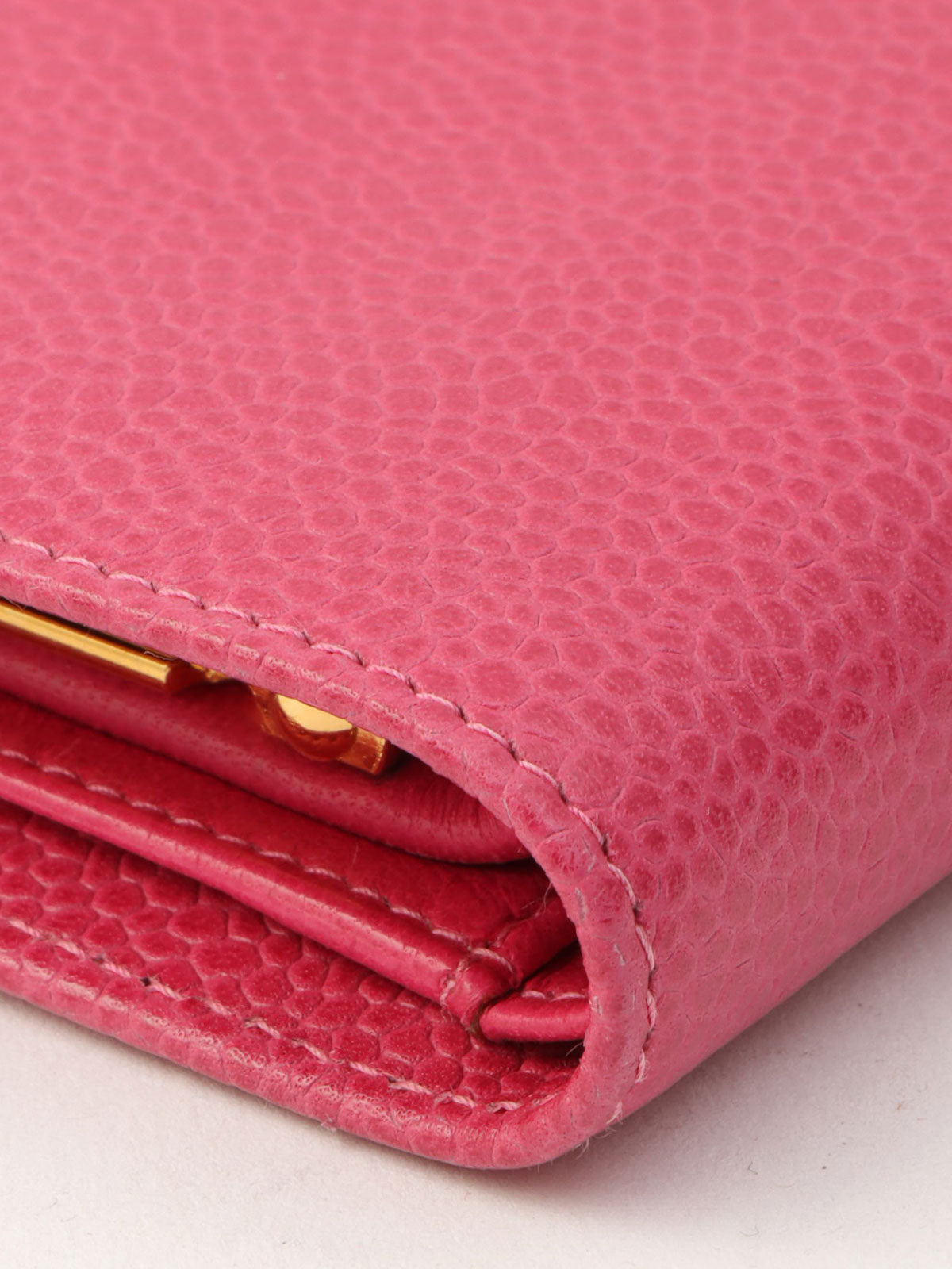 1997年頃製 キャビアスキンCCマークステッチウォレット フューシャピンク