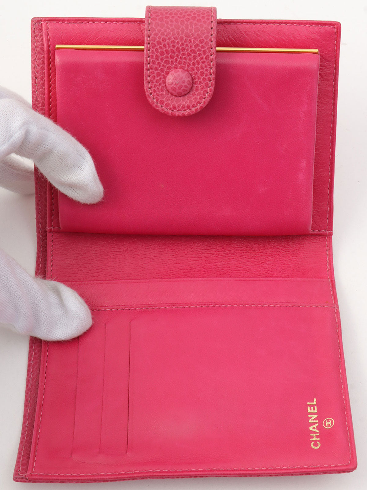 1997年頃製 キャビアスキンCCマークステッチウォレット フューシャピンク