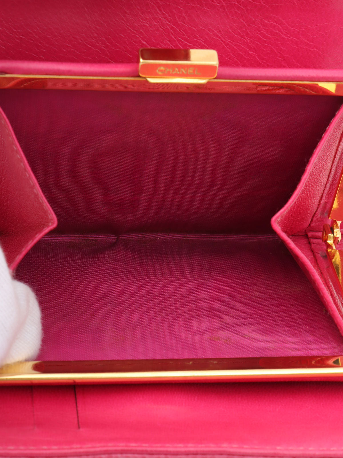 1997年頃製 キャビアスキンCCマークステッチウォレット フューシャピンク