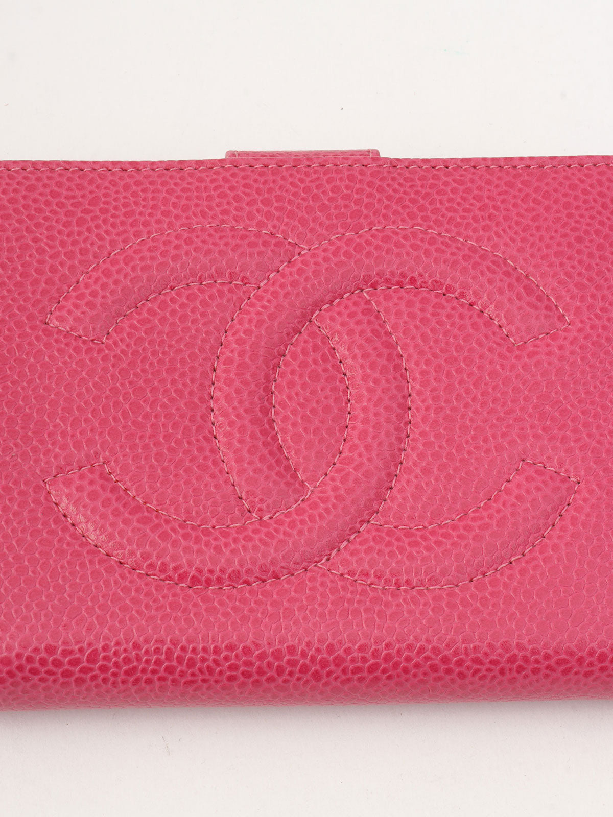 1997年頃製 キャビアスキンCCマークステッチウォレット フューシャピンク