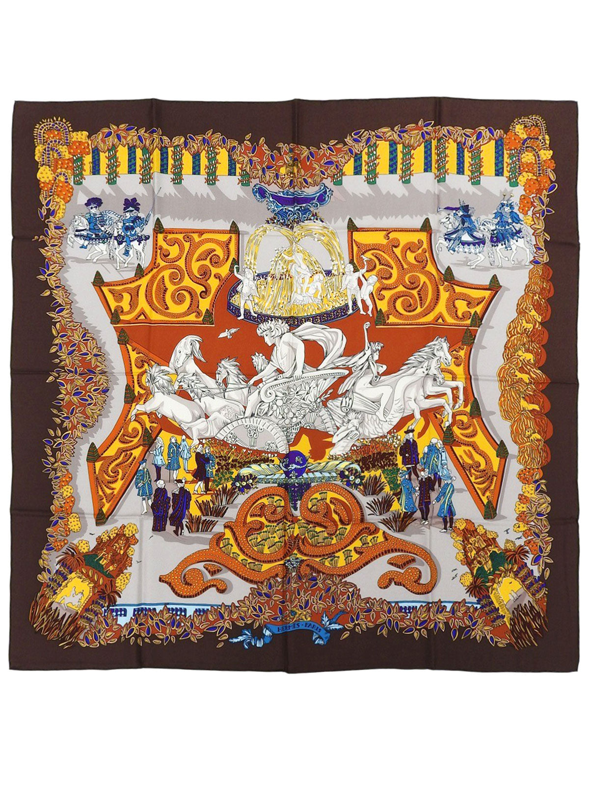 カレ90 Le Paradis du Royパターンスカーフ ブラウン