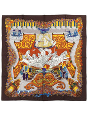 カレ90 Le Paradis du Royパターンスカーフ ブラウン