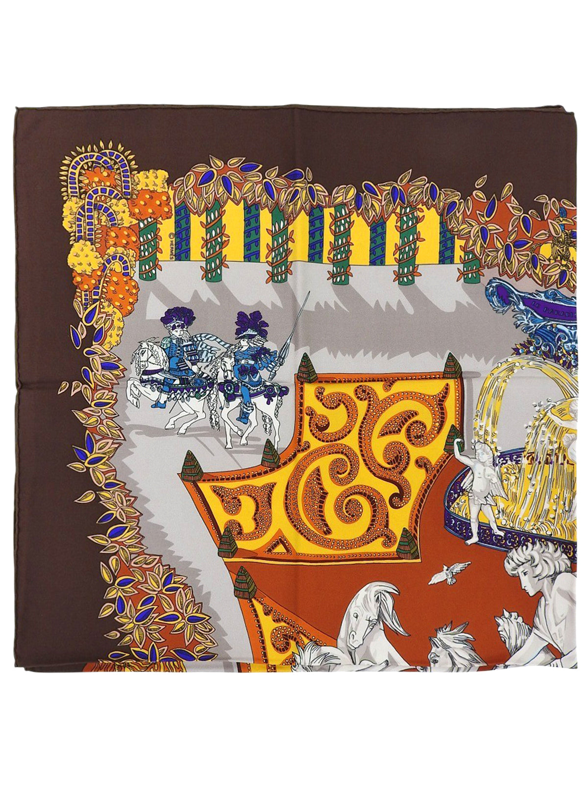 カレ90 Le Paradis du Royパターンスカーフ ブラウン