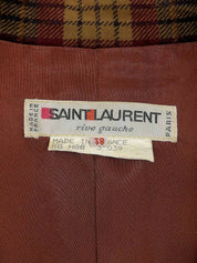 チェックパターンウッドボタンダブルブレストジャケット ブラウン/ボルドー/マルチ