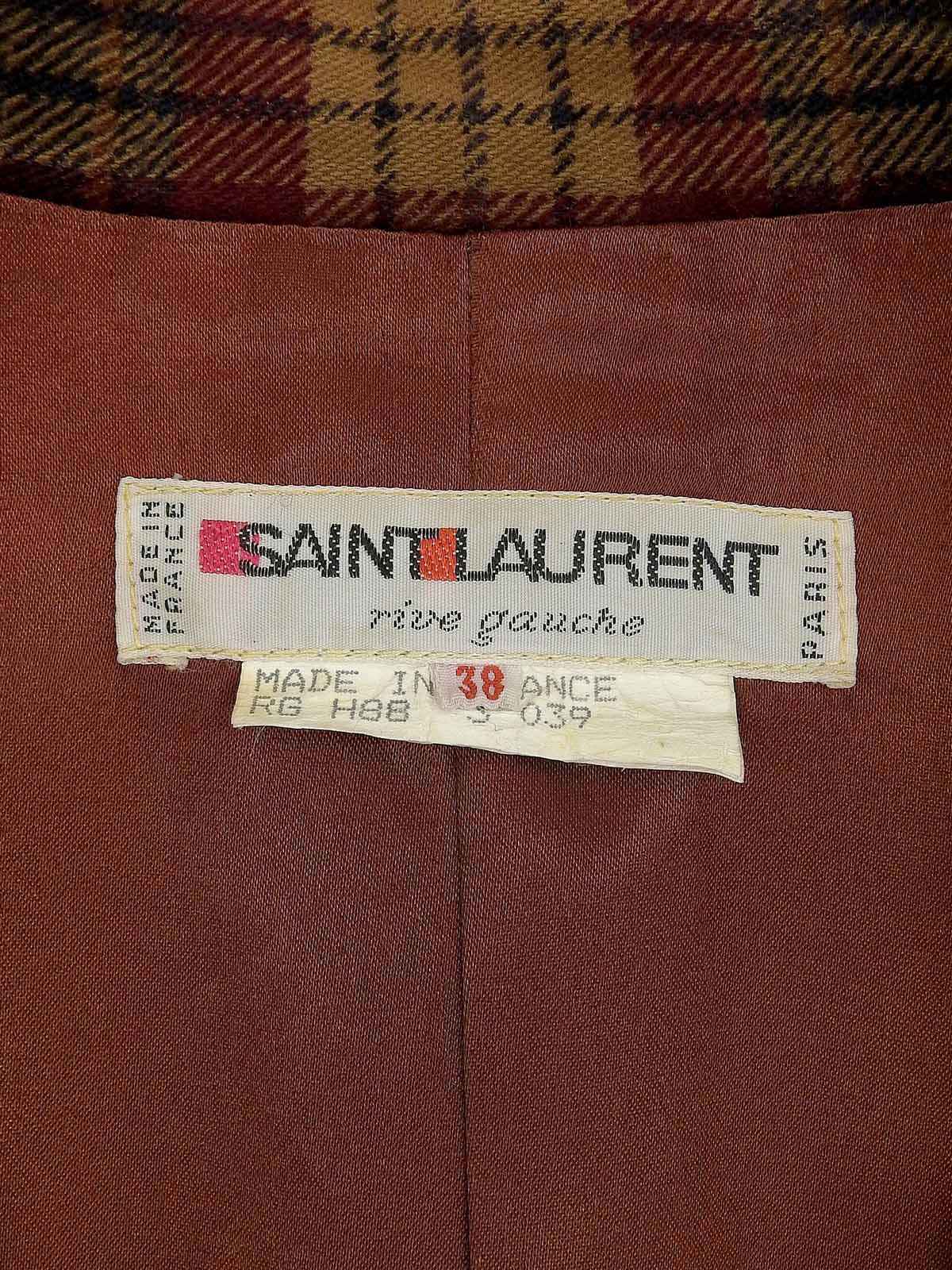 チェックパターンウッドボタンダブルブレストジャケット ブラウン/ボルドー/マルチ