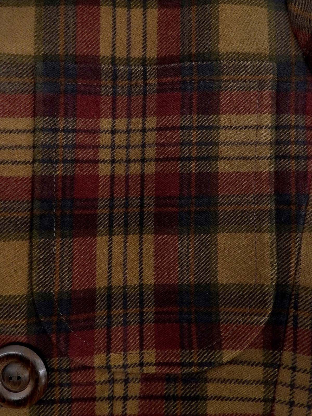 チェックパターンウッドボタンダブルブレストジャケット ブラウン/ボルドー/マルチ