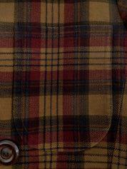 チェックパターンウッドボタンダブルブレストジャケット ブラウン/ボルドー/マルチ