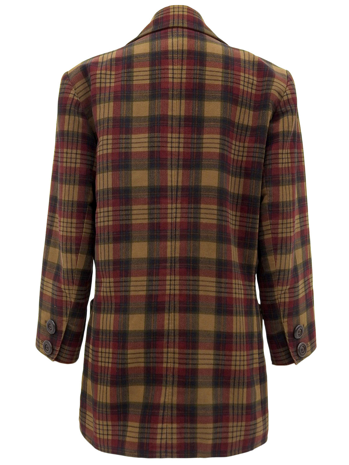 チェックパターンウッドボタンダブルブレストジャケット ブラウン/ボルドー/マルチ