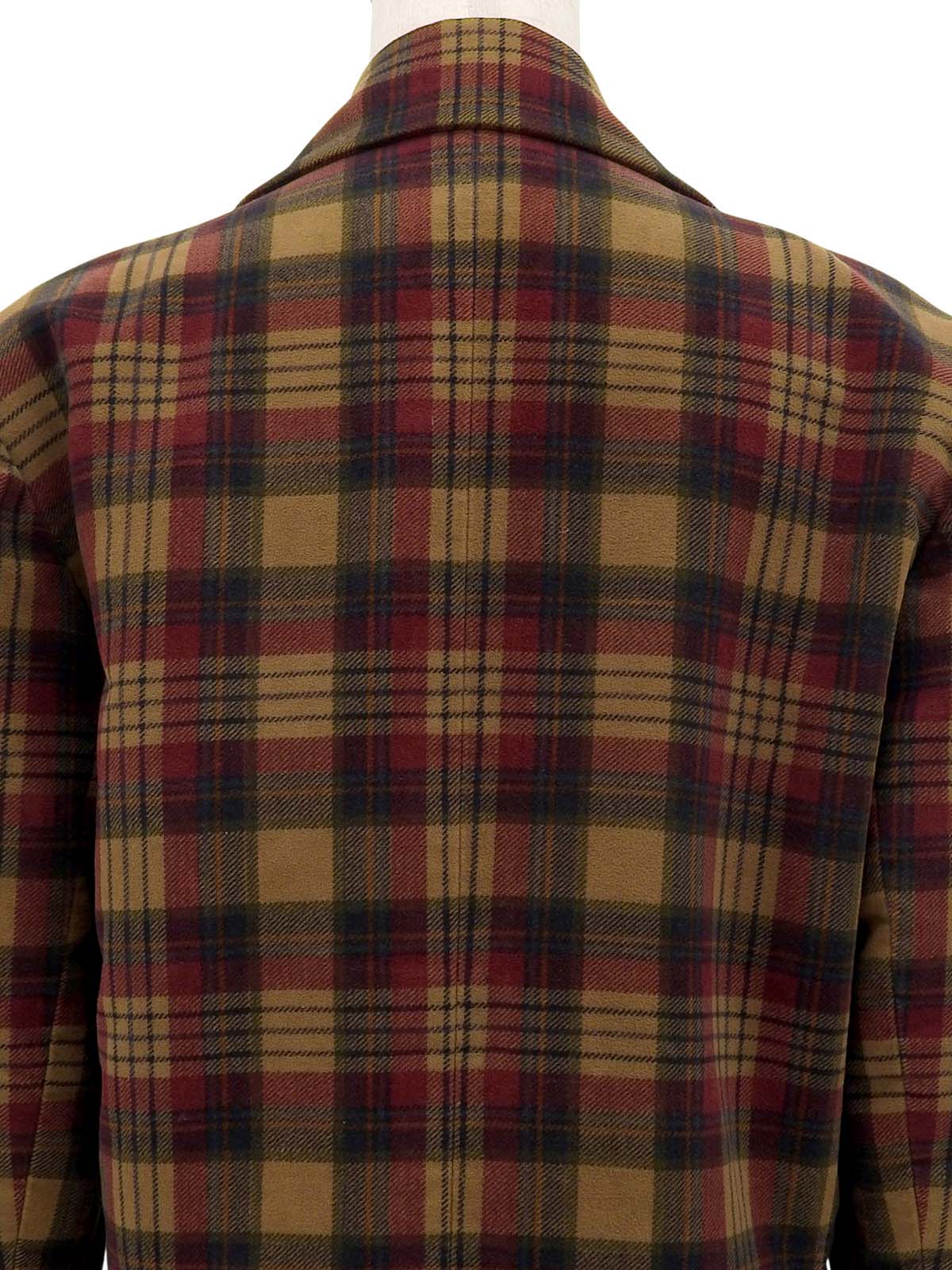 チェックパターンウッドボタンダブルブレストジャケット ブラウン/ボルドー/マルチ
