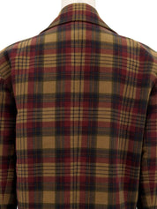 チェックパターンウッドボタンダブルブレストジャケット ブラウン/ボルドー/マルチ