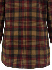 チェックパターンウッドボタンダブルブレストジャケット ブラウン/ボルドー/マルチ