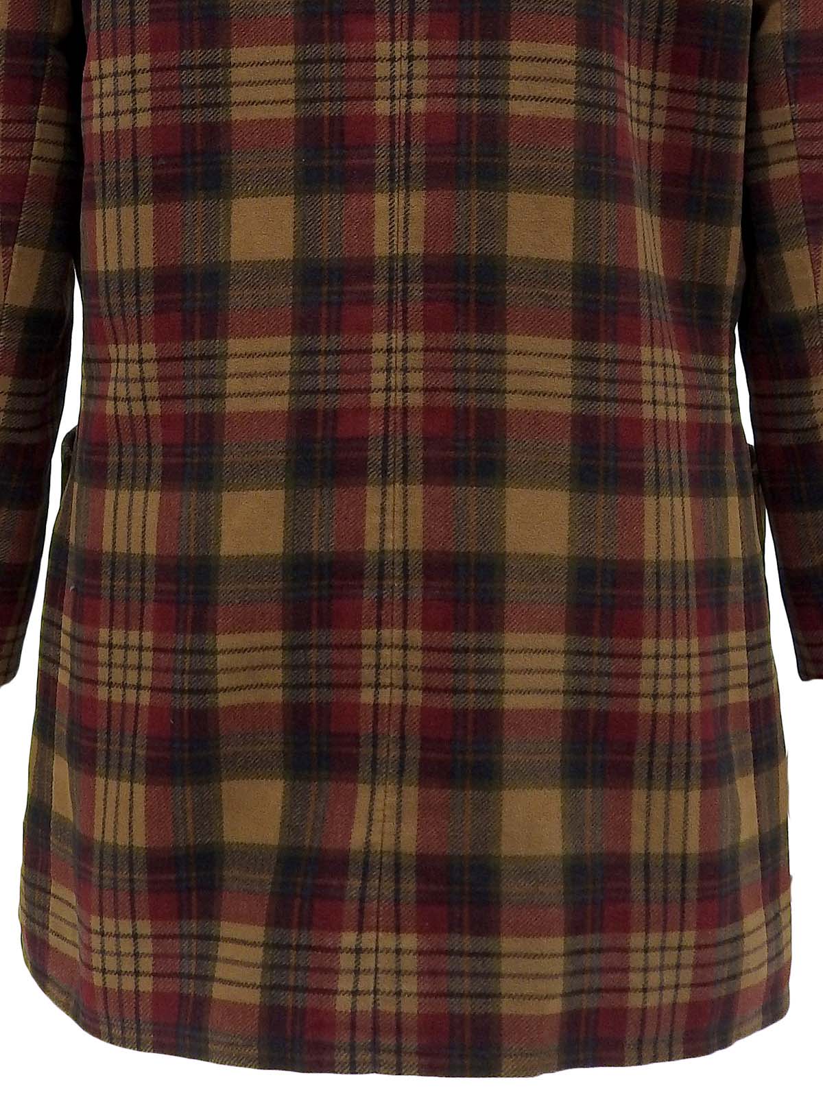 チェックパターンウッドボタンダブルブレストジャケット ブラウン/ボルドー/マルチ