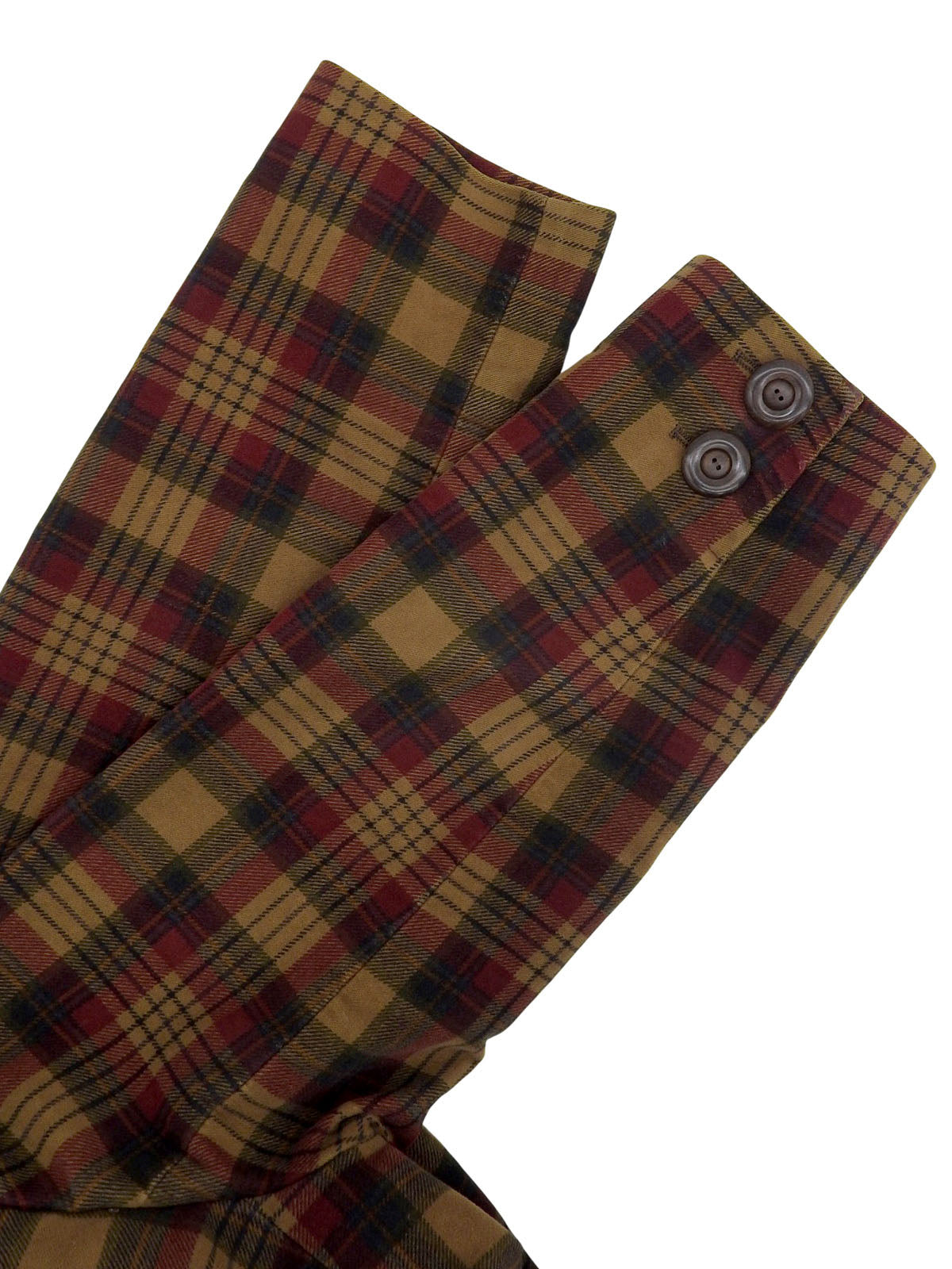 チェックパターンウッドボタンダブルブレストジャケット ブラウン/ボルドー/マルチ