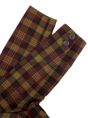 チェックパターンウッドボタンダブルブレストジャケット ブラウン/ボルドー/マルチ