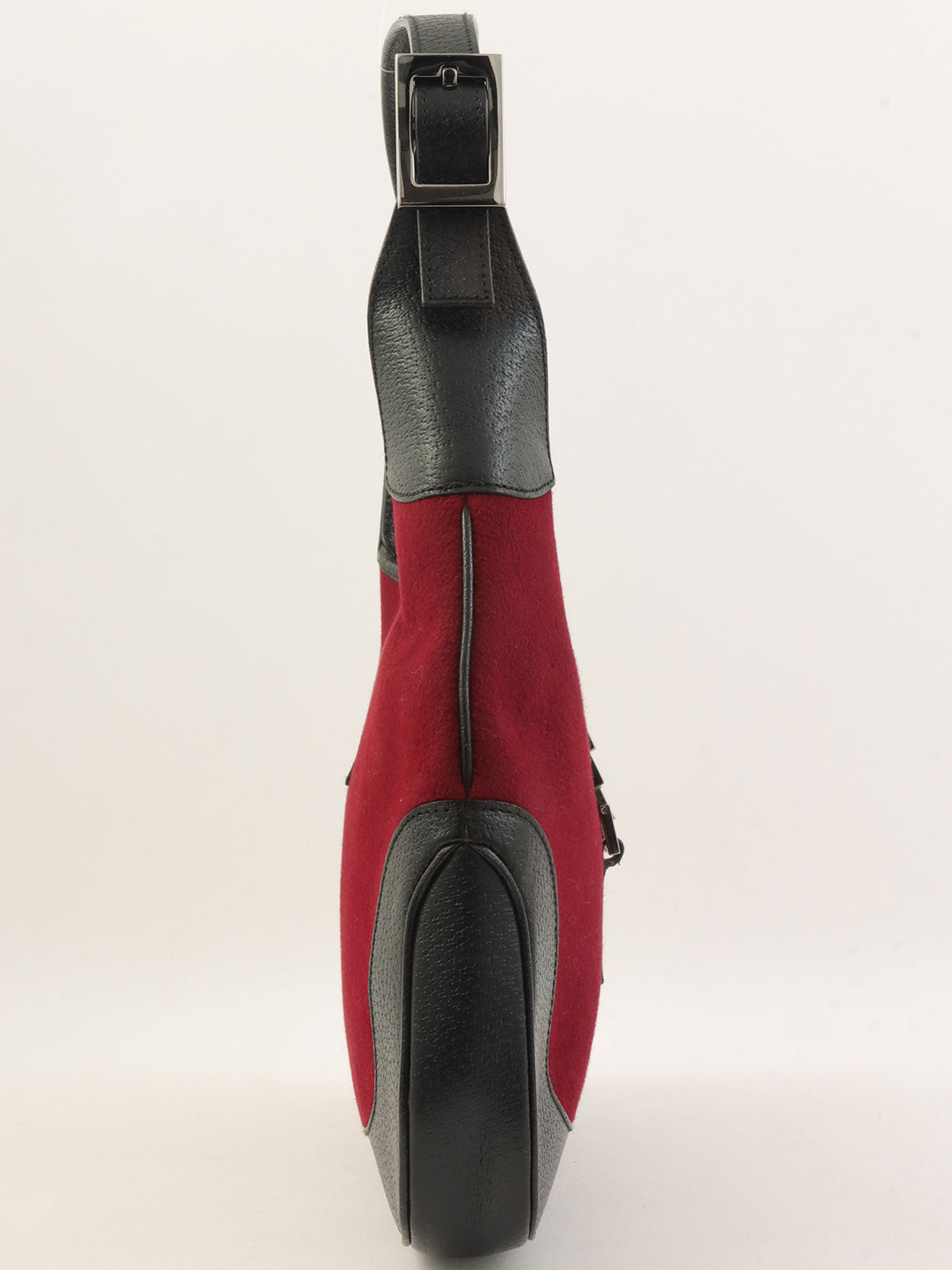 ウールレザーコンビジャッキーワンショルダーバッグ ボルドー/ブラック