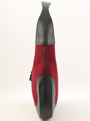 ウールレザーコンビジャッキーワンショルダーバッグ ボルドー/ブラック