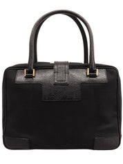 キャンバスレザーコンビGロゴプレートハンドバッグ ブラック