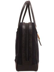 キャンバスレザーコンビGロゴプレートハンドバッグ ブラック