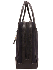 キャンバスレザーコンビGロゴプレートハンドバッグ ブラック