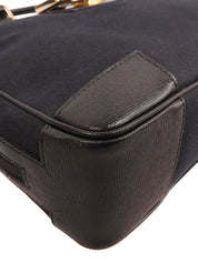 キャンバスレザーコンビGロゴプレートハンドバッグ ブラック