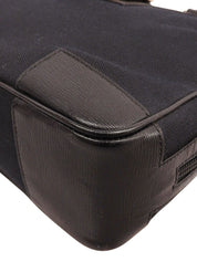 キャンバスレザーコンビGロゴプレートハンドバッグ ブラック