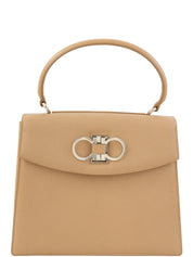 Gancini Plate Handbag in Beige