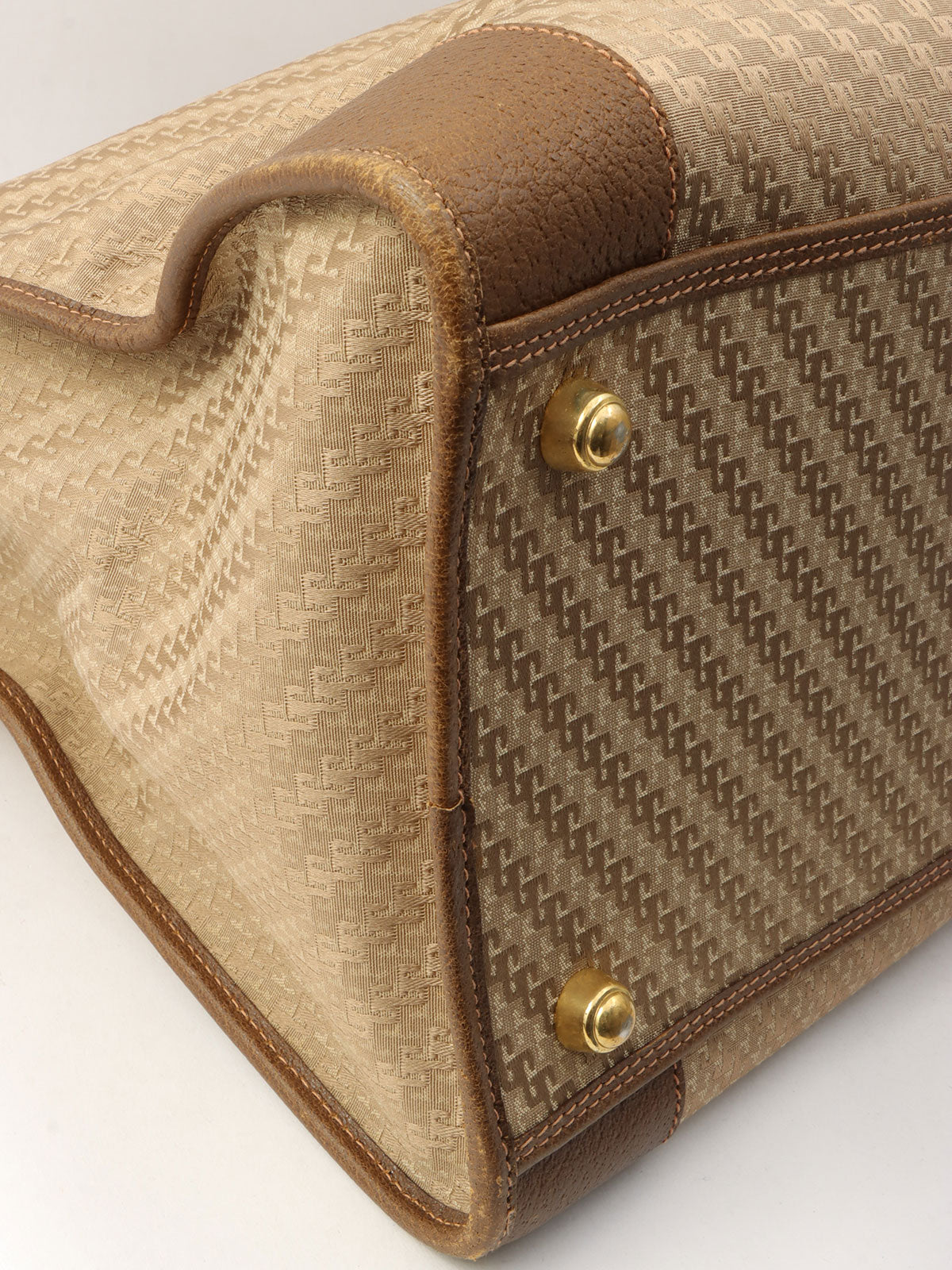 G Pattern Logo Embossed Boston Bag Beige/Brown