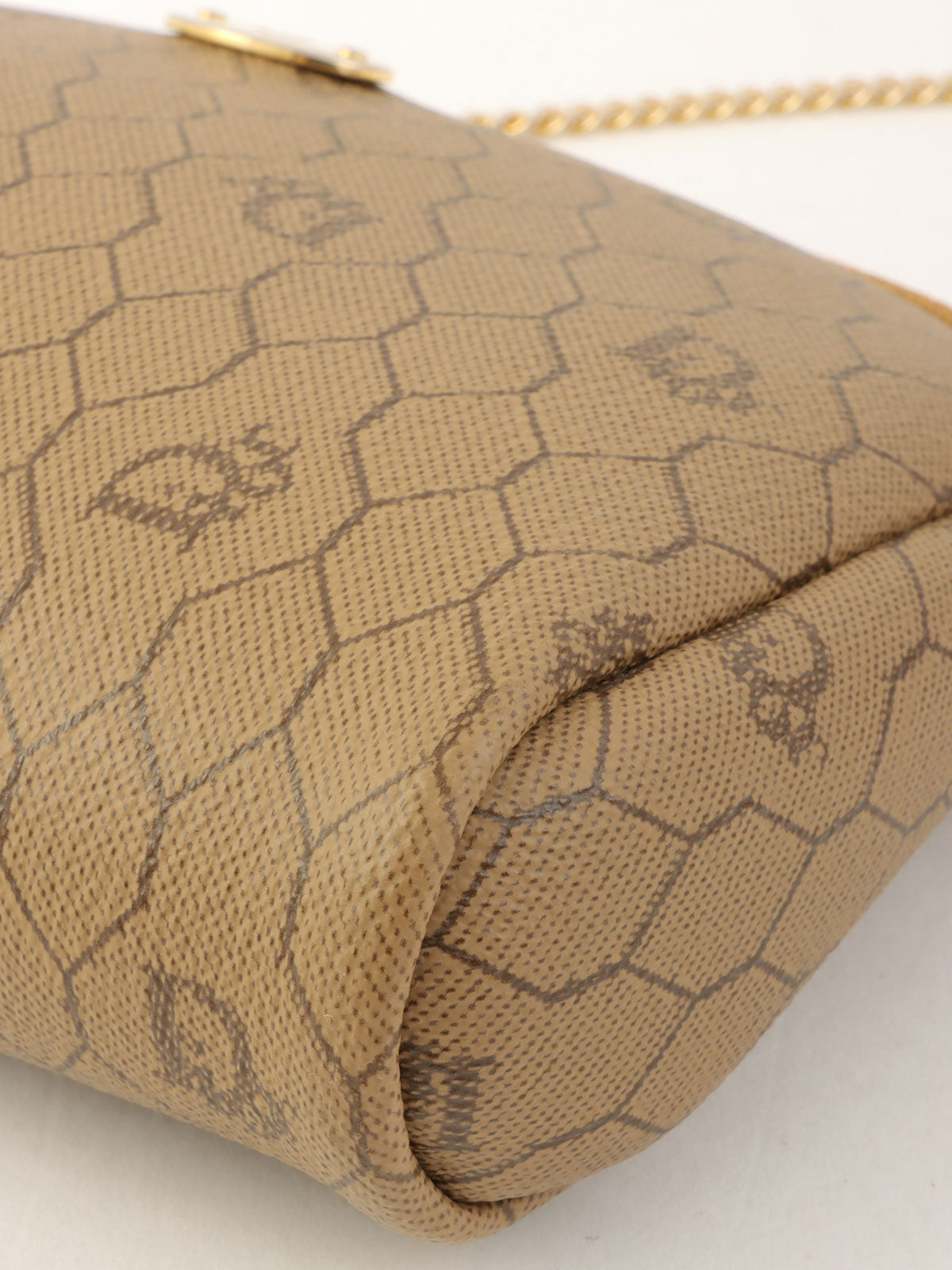 Honeycomb Pattern Logo Plate Mini Chain Shoulder Bag in Beige