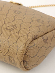 Honeycomb Pattern Logo Plate Mini Chain Shoulder Bag in Beige