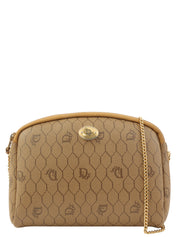 Honeycomb Pattern Logo Plate Mini Chain Shoulder Bag in Beige