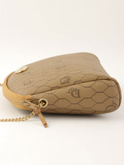 Honeycomb Pattern Logo Plate Mini Chain Shoulder Bag in Beige